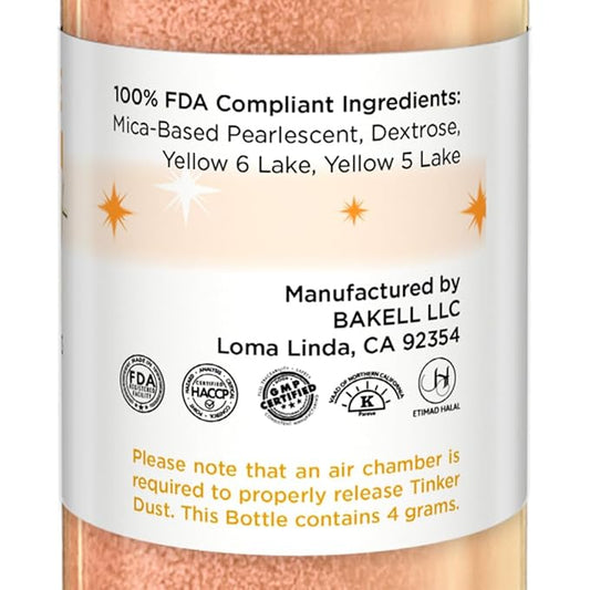 Bakell - Neon Orange Tinker Dust (4g, 1x Mini Spray Pump) Edible Glitter for Food, Desserts, and Beverages!