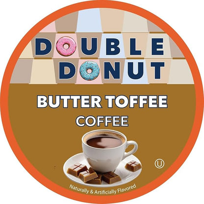 Double Donut Coffee Butter Toffee Flavored Coffee Pods, Medium Roast Coffee, compatible with Keurig K Cups Brewers, 20 Count
