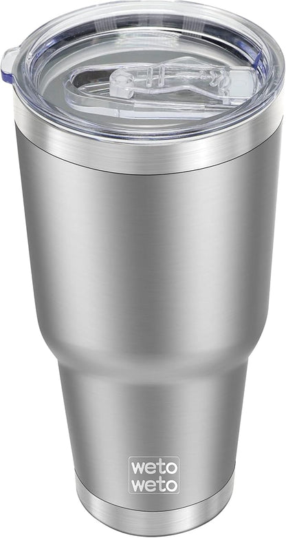 WETOWETO 30oz Tumbler, Stainless Steel Vacuum Insulated Water Coffee Tumbler Cup, Double Wall Powder Coated Spill-Proof Travel Mug Thermal Cup for Home Outdoor (Stainless, 1 Pack)