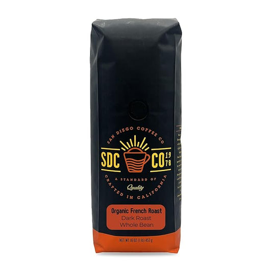 San Diego Coffee Organic French Roast, Dark Roast, Whole Bean Coffee, 16-Ounce Bag Café en grano tostado