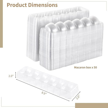 50 PCS Macaron Boxes, 6-Slot Dessert Cases for Macarons Small Cakes, Clear Plastic Macaron Storage Containers, Macaroon Packaging Display Trays for Cookie Wedding Party Gifts （8.9 x 2.0 x2.6in）