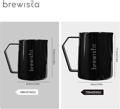Brewista Precision Milk Frothing Pitcher, Steaming Jug, Coffee, Espresso Machine Accessories for Barista, Latte Art, Cappuccino, Stainless Steel Cup, 16 oz/480 ml, Matte Black