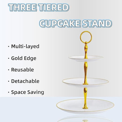 5 Pcs Dessert Table Stand Set - 2x Small 3 Tier Plastic Cupcake Display Stands Cookie Tray Rack Serving Tower & 3x Trays for Wedding Baby Shower Tea Party