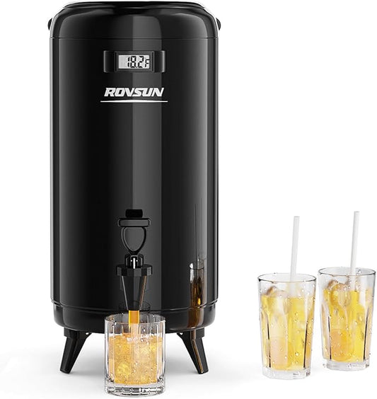 ROVSUN 3.2 Gallon Insulated Beverage Dispenser, Stainless Steel Hot and Cold Drink Dispenser, Ice and Hot Drink Server w/Spigot, Hot and Cold Beverage Server for Coffee, Tea, Milk & Juice