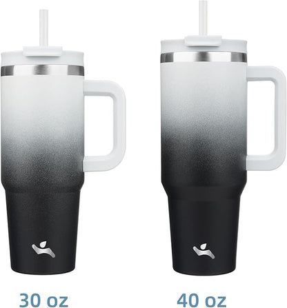 30 oz Tumbler with Handle and 2 Straws,2 in 1 Lid Insulated Water Bottle Stainless Steel Travel Coffee Mug,Day Night