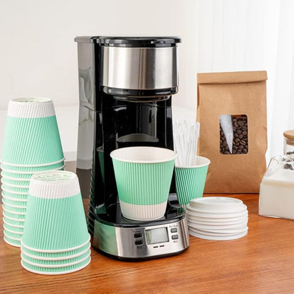 Restaurantware 8 Ounce Double Wall Disposable Coffee Cups, 500 Insulated Light Green Paper Tumblers Ripple Wall Design, Lids Sold Separately for Hot Drinks like Tea, Hot Chocolate and More