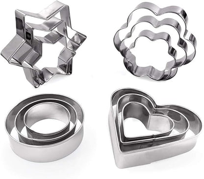 MCIGICM Cookie Cutters Shapes Baking Set, 12PCS Flower Round Heart Star Shape Biscuit Stainless Steel Metal Molds Cutters for Kitchen Baking Halloween Christmas