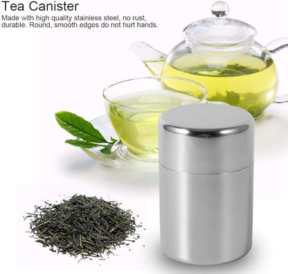 AUNMAS Tea Tin Canister, Stainless Steel Tea Coffee Sugar Storage Container with Airtight Double Lids for Loose Tea and Tea Bags, Kitchen Cup for Coffee Sugar Seasoning Storage (450ml)