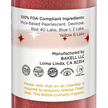 Bakell - Burgundy Red Tinker Dust (4g, 1x Mini Spray Pump) Edible Glitter for Food, Desserts, and Beverages!