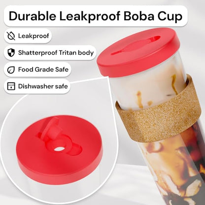 Dodoko Hot Pink Reusable Boba Tea Cup with Straw, 24 oz - Insulated BPA Free Shatterproof Tumbler for Iced Coffee, Smoothies, Cold Drinks - Dishwasher Safe, Includes Straw Cleaner