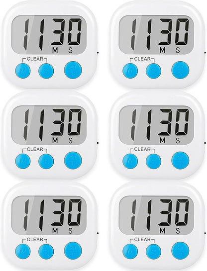 6 Pack Digital Kitchen Timers for Cooking Magnetic Timer for Cooking Loud Alarm White