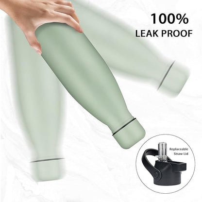 Insulated Water Bottle, 17oz Stainless Steel Water Bottles with straw lid, Metal Sports Water Bottles for Boys,Girls, Double Wall Vacuum BPA-Free Flask for School, Sports (Matcha Green)
