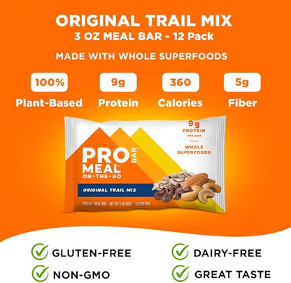 PROBAR - MEAL Bar, Original Trail Mix, Non-GMO, Gluten-Free, Healthy, Plant-Based, Whole-Food Ingredients, Natural Energy (12 Count)
