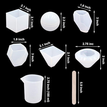 EuTengHao 18Pcs DIY Silicone Resin Casting Molds Tools Set Includes 6 Resin Casting Molds Large Clear Silicone Molds 2 Measurement Cup 10 Wood Sticks for DIY Home Decoration