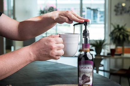 Upouria Mocha Coffee Syrup Flavoring, 100% Vegan, Gluten-Free, Kosher, 750 mL Bottle (Pack of 2) with Coffee Syrup Pump