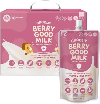 Choolip Berry Good Milk – 10-Pack Lactose-Free Vitamin Milk for Cats & Dogs | Vet-Formulated Pet Drink Supporting Urinary, Joint & Digestive Health | Grain-Free, Ready to Serve