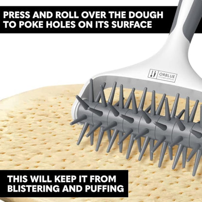 Orblue Pizza Dough Docker, Pastry Roller with Spikes, Pizza Docking Tool for Home & Commercial Kitchen - Pizza Making Accessories that Prevent Dough from Blistering Gray