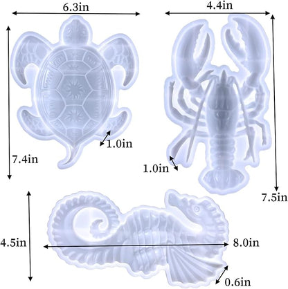 3PCS Silicone Molds for Epoxy Resin, Sea Turtle Seahorse Lobster Resin Mold Large Epoxy Resin Casting Mold Unique Marine Animal Mould DIY Resin Concrete Art Crafts Halloween Home Decoration