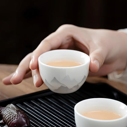 ICHAG Chinese Tea Set, Gongfu Tea Sets for Adults, China Gaiwan Teaset, 14-Piece Yangzhi Jade (茶具) Porcelain Set with Suspended Gaiwan & Tea Pet, Portable Travel Teaset for Home, Outdoor, Office Gifts