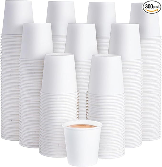 JOLLY PARTY 300 Pack 4 oz Disposable Paper Coffee Cup, Hot/Cold Beverage Drinking Cups for Water, White Hot Paper Coffee Cups