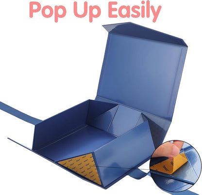 HAPPY POTATO 5 Large Gift Boxes withLid and Ribbon 11.5x8.1x3.8 Inches, Groomsmen Proposal Boxes, Magnetic Blue Gift Boxes for Presents (Glossy Blue, Pack of 5)