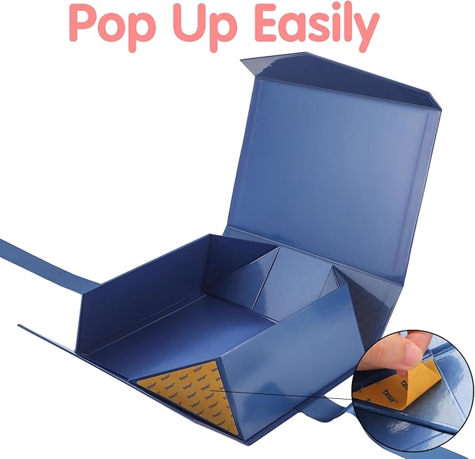 HAPPY POTATO Large Easter Gift Box withLid and Ribbon 11.5x8.1x3.8 Inches, Groomsman Proposal Box, Magnetic Blue Gift Box for Presents (Glossy Blue)