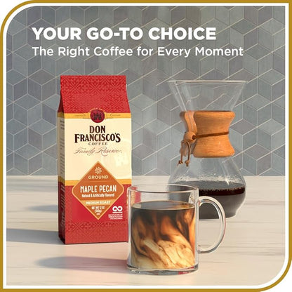 Don Francisco's Maple Pecan Ground Coffee, Medium Roast – Flavored 100% Arabica, 3-Pack (12 oz Bags), Premium Coffee for Drip, Pour Over & French Press