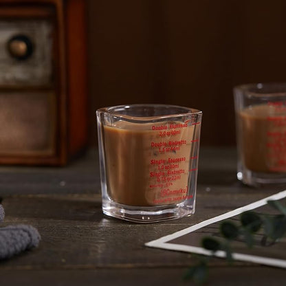 BCnmviku 2 PACK Red line Square Cup Espresso Shot Glasses Measuring Cup Liquid Heavy Glass for Baristas 2oz for Single Shot of Ristrettos