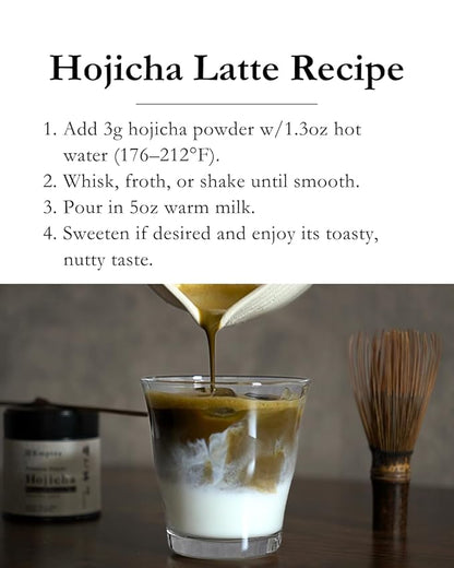 Emptea Premium Hojicha Powder for Latte - Tea Masters Blend Shizuoka Unsweetened Authentic Japanese Organic Roasted Green Tea Powder Ceremonial Grade 1.06 oz (30g)
