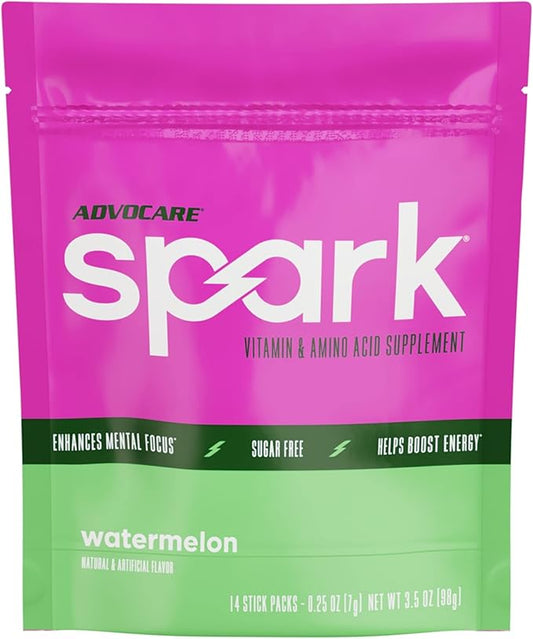 AdvoCare Spark - Energy Drink Mix - Vitamin & Amino Acid Supplement - Supports Energy & Focus* - Portable Immune Support* - Sugar-Free - Watermelon, 14 Stick Packs (3.5 oz)