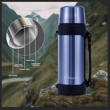 HoneyBee Insulated Water Bottle 68 Ounce Thermos For Hot & Cold Drink, 18/8 Stainless Steel Vacuum Insulation BPA Free, Travel Keep Liquid Hot For 24 Hours (Sapphire Blue)…