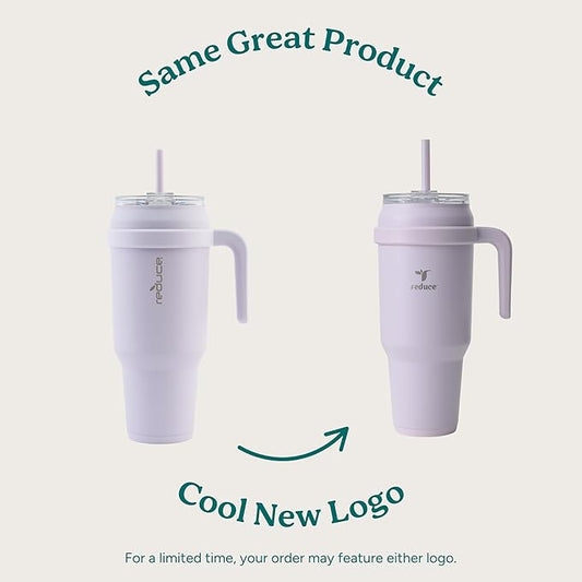 Reduce Reusable 50 oz Cold1 Water Tumbler – Ergonomic Handle – Double-Wall Insulation – Sturdy Desktop/Tabletop Mug with Lid and Straw -BPA-Free –Stainless Steel for Gym, Home, Office– Gentle Lavender