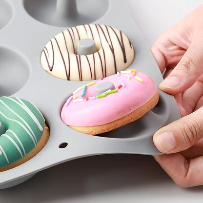 Aichoof Silicone Donut Mold for 6 Doughnuts, Set of 2. Food Grade LFGB Silicone Bagels Baking Pan, Non-Stick, Dishwasher Safe, Heat Resistant and Microwave Safe(Gray)