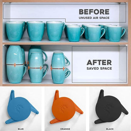 ELYPRO Mug Stacker 6-Pack – Coffee Mug Rack & Mug Organizer | Stackable Cup Holder for Coffee Bar & Kitchen, Under Cabinet Mug Holder – Space-Saving Mug Storage for Cabinets – Black