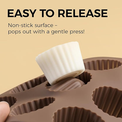 Peanut Butter Cup Mold, 15 Cavity Chocolate Candy Molds, Silicone Baking Mold for Snack Size Mini Peanut Butter Cup, Jelly, and Cordial, Pack of 2