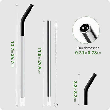 Snowfall Metal Straw Reusable for Stanley 30 OZ, 2 Pcs Long Stainless Steel Drinking Straws with Silicone Tip, 1 Straw Brush, BPA Free (Cream Gray)