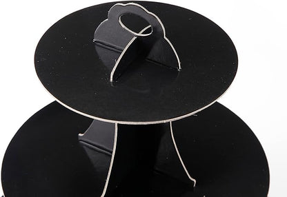 2Pcs 3-Tier Cupcake Stand, Cake Stand holder, Tiered DIY Cupcake Stand Tower for Dessert Table Displays, Birthday Theme Party Favors Decoration, Floral Tea Party, 12" W x 12.8" H, Black