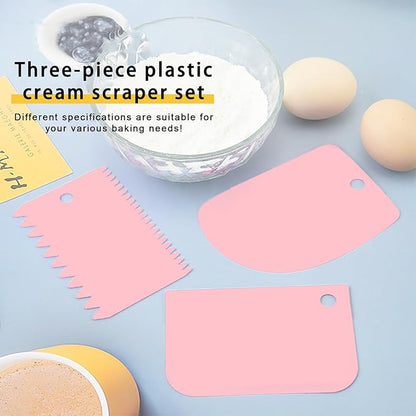 Offset Spatula Set with Pink Cake Scrapers, 3 Pack Angled Frosting Spatulas (6, 8, 10 inch) & 3 Cake Smoother Scrapers, Stainless Steel Icing Spatula for Cake Decorating, Baking & Pastry