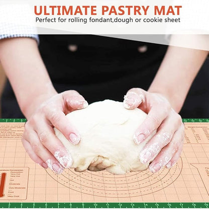 Pastry Baking Mat 28x20 Inch - Larger Silicone Baking Pastry Mat for Rolling Dough,Non Silp Silicon Dough Sheet Mat with Measurement,Perfect for Making Pie,Pizza(Green)