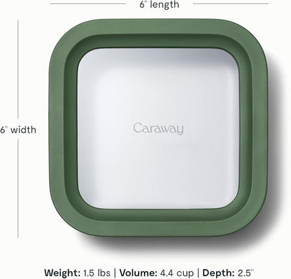 Caraway Glass Food Storage, 4.4 Cup - Ceramic Coated, Non-Toxic, Non-Stick Lunch Box With Glass Lids - Easy to Store, Dishwasher, Oven, & Microwave Safe - Sage