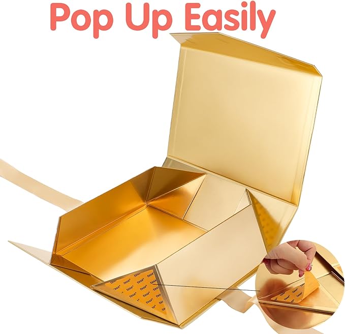 HAPPY POTATO Large Gift Box with Lid and Ribbon 11.5x8.1x3.8 Inches, Bridesmaid Proposal Box, Magnetic Gold Gift Box for Presents (Glossy Gold)