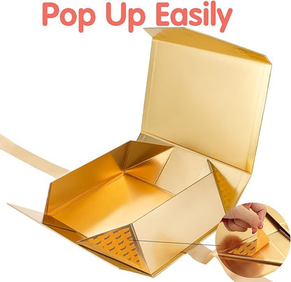 HAPPY POTATO Large Gift Box with Lid and Ribbon 11.5x8.1x3.8 Inches, Bridesmaid Proposal Box, Magnetic Gold Gift Box for Presents (Glossy Gold)
