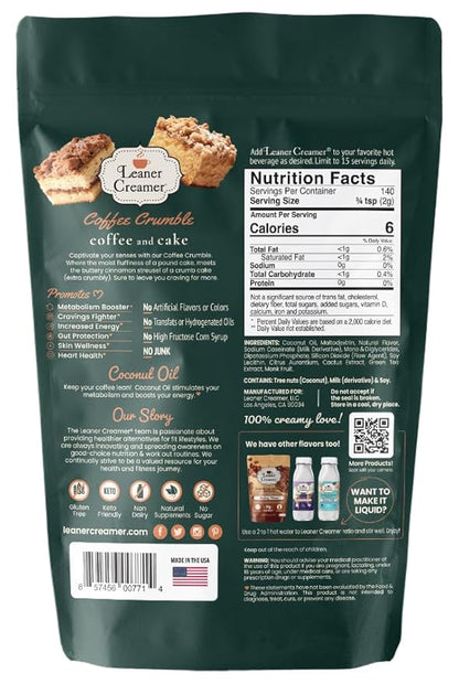 Leaner Creamer Coconut Creamer with Superfood Ingredients – Non-Dairy, Sugar-Free, Keto, Gluten-Free Powdered Coffee Creamer – Coffee Crumble – 280g