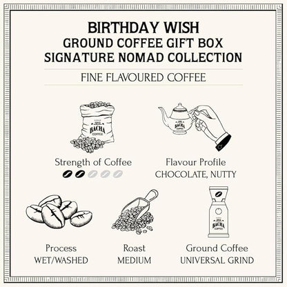 Bacha Coffee | Birthday Wish Fine Flavoured Signature Nomad Collection, Medium Roast, 100% Arabica Specialty Coffee, Ground Beans, 250g