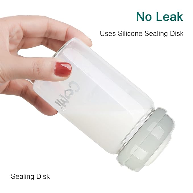 COMI Wide Neck Glass Breastmilk Collection n Storage Bottle, 6oz with Screw Ring Sealing Disk; Re-markable Sealing Disc. BPA Free, Fits Breast Pumps & Nipples (Gray Lids)