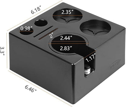 IKAPE ABS Espresso Knock Box, 7 in 1 Coffee Organizer Box Fit for Storage 51, 54, 58MM Espresso Tamper, Distributor, Portafilter & Puck Screen Accessories(Black)