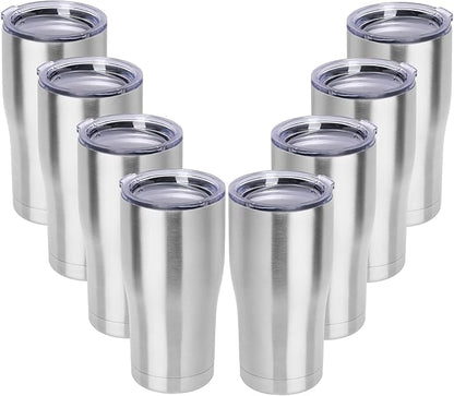DOMICARE 20oz Tumbler with Lid Stainless Steel Tumblers Bulk, Double Wall Vacuum Insulated Coffee Travel Mug, 8 Pack Stainless Steel