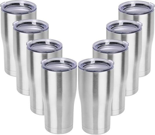DOMICARE 20oz Tumbler with Lid Stainless Steel Tumblers Bulk, Double Wall Vacuum Insulated Coffee Travel Mug, 8 Pack Stainless Steel