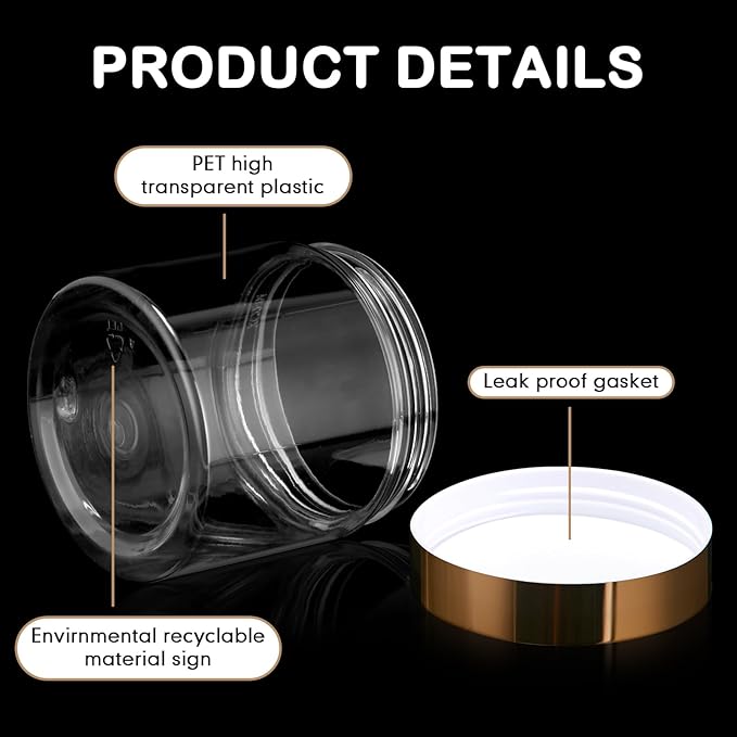 Patelai 4 Pieces Round Wide-mouth Leak Proof Plastic Container Jars with Lids for Travel Storage Makeup Beauty Products Face Creams Oils Salves Ointments DIY Making(8 Ounce,Gold)