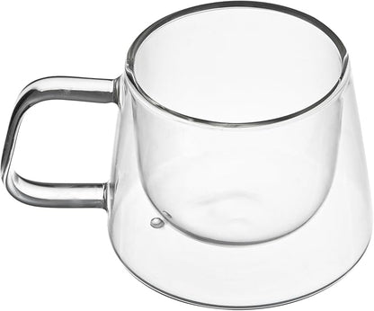 Restaurantware-Forma Professional 6.8 Ounce Double Wall Coffee Mugs, 12 Insulated Coffee Mugs With Handle - Dishwashable, Reusable, Clear Glass Beverage Cups, Freezable, For Hot Or Cold Beverages